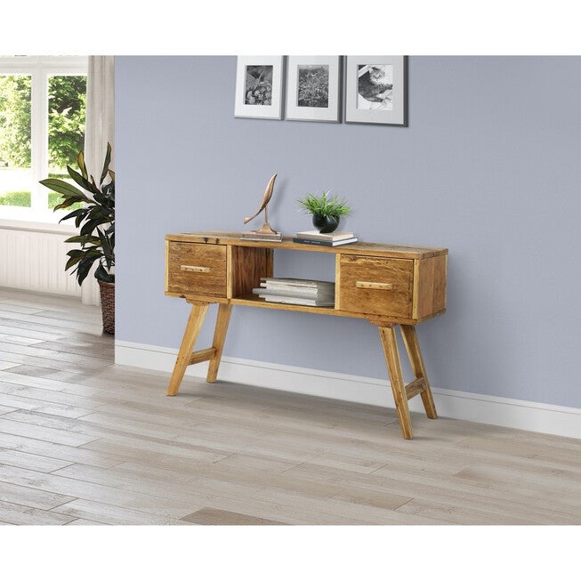 Java Wood TV Cabinet/Entryway Table with Drawers, NATURAL, hi-res image number 0