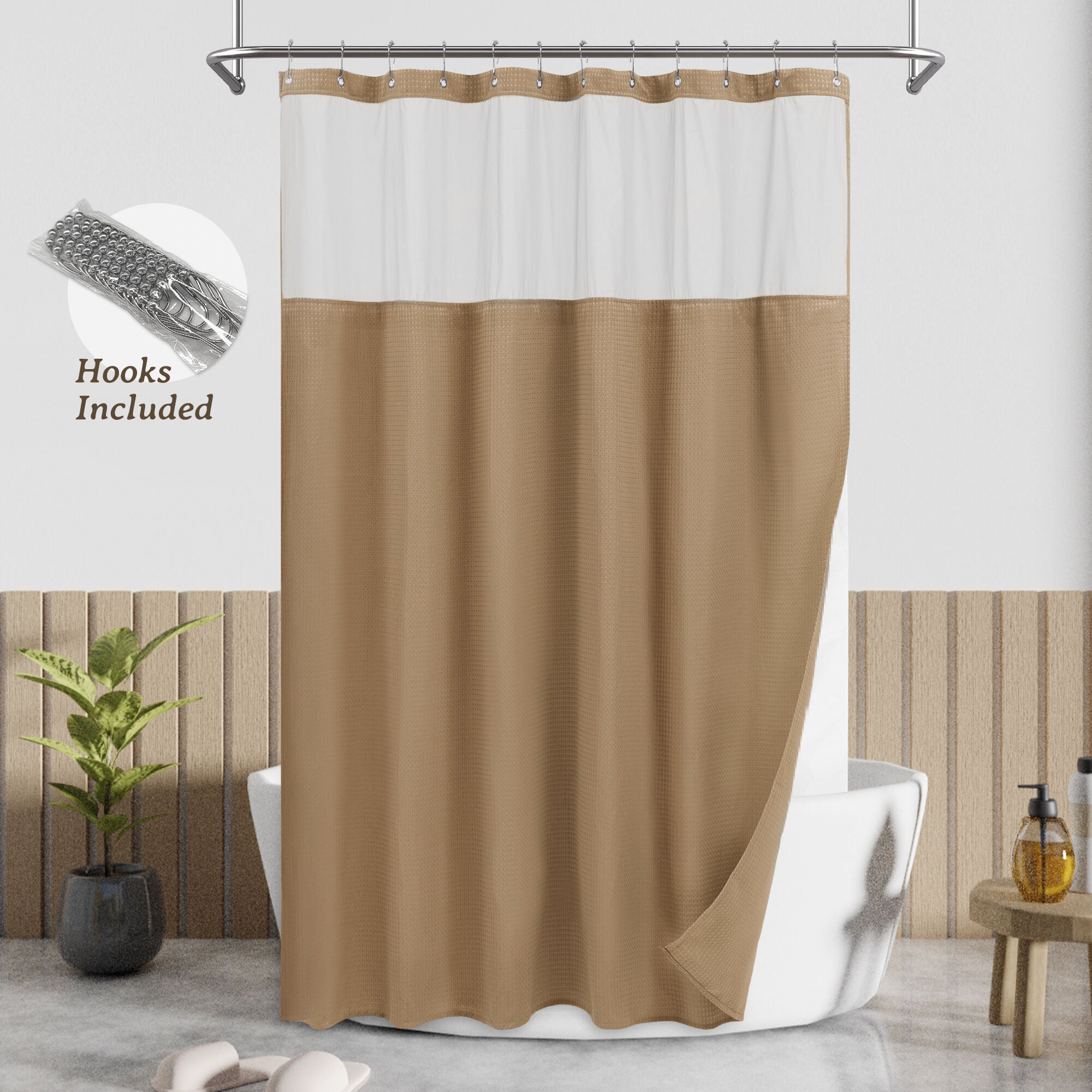 Dobby Waffle Shower Curtain with Snap-in Liner, Hooks included