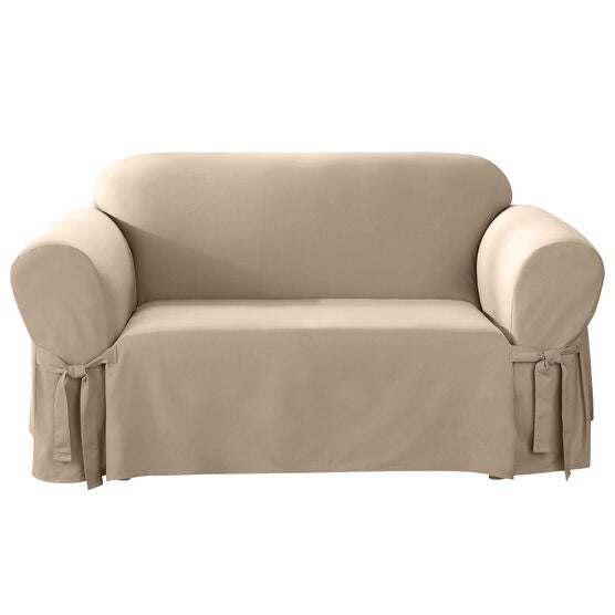 Mix & Match Solid Cotton Loveseat Slipcover Brylane Home