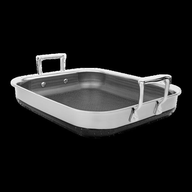 LIVWELL DiamondClad™ 14-inch Hybrid Nonstick Stainless Steel Roasting Pan with Basket, Dishwasher Safe, PFOA-free – Silver/Black, SILVER, alternate image number 3