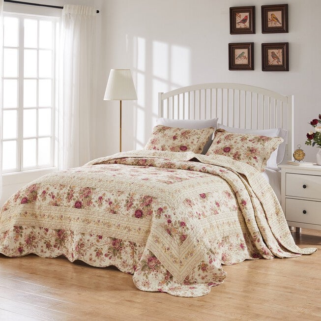 Antique Rose Bedspread Set, ECRU, hi-res image number 0
