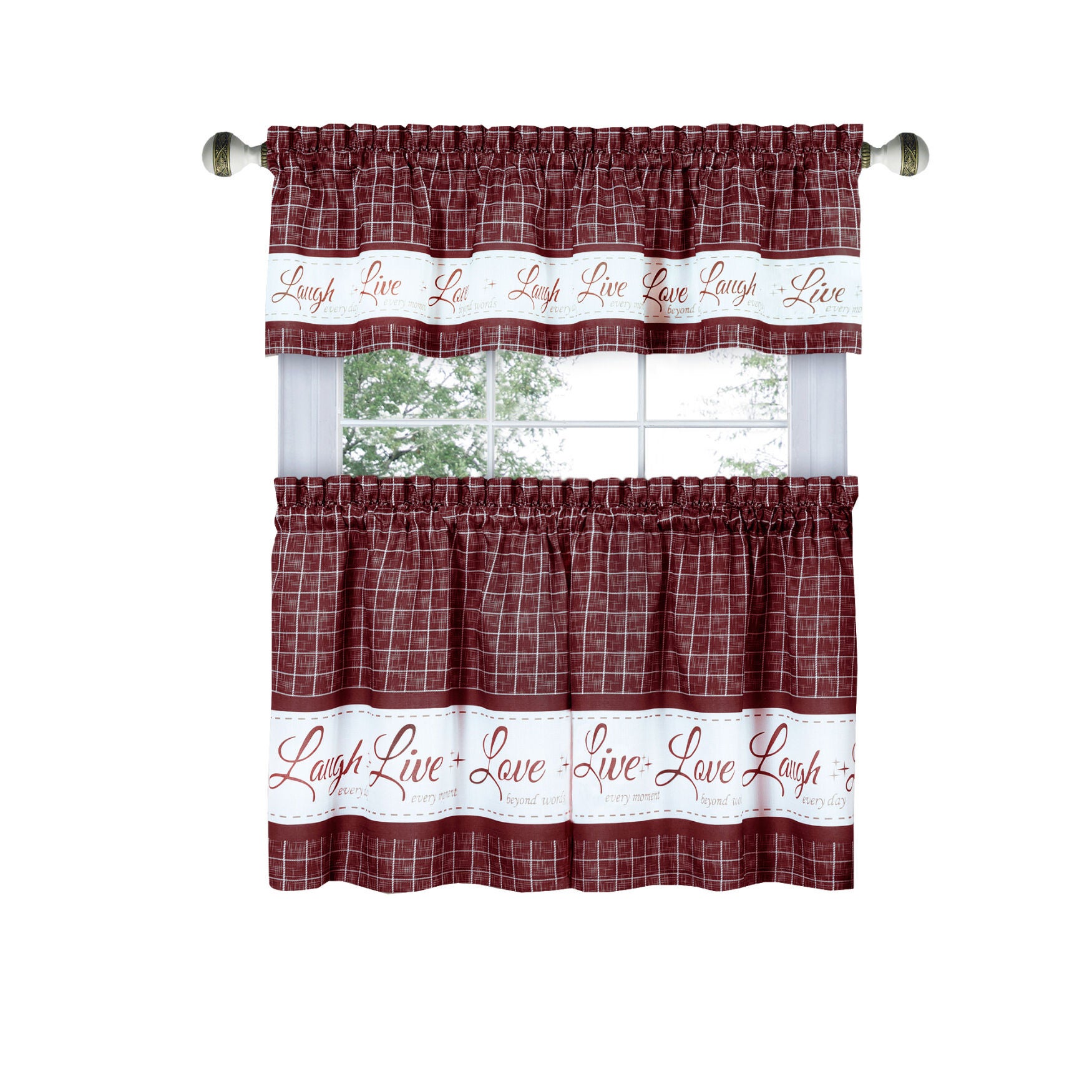 Live, Love, Laugh Window Curtain Tier Pair and Valance Set - 58x36