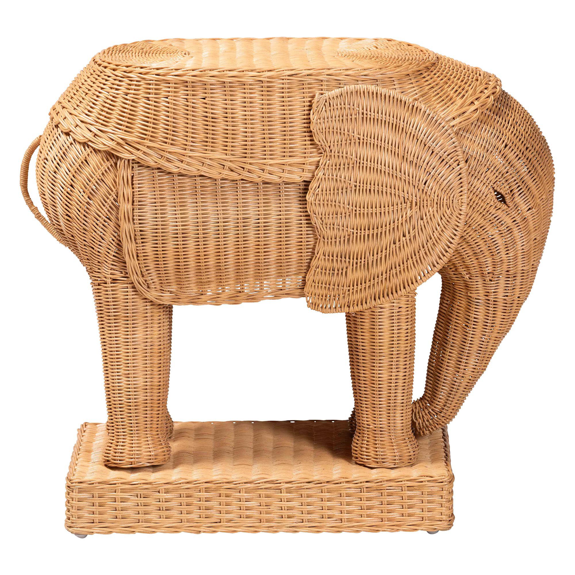 bali & pari Elissa Bohemian Light Honey Rattan Elephant End Table, LIGHT HONEY, alternate image number 2