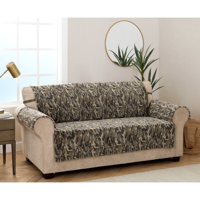 Camo Plush Sofa Furniture Cover, OLIVE, hi-res image number 0