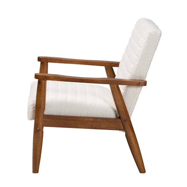 Stratton Mid-Century Modern Cream Boucle Fabric And Walnut Brown Finished Wood Armchair, , alternate image number 2