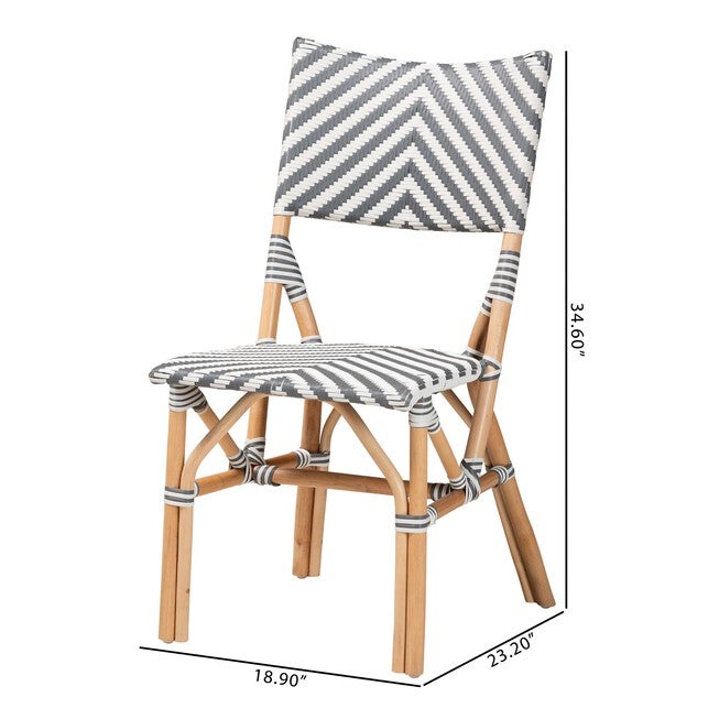 Shai Modern French Grey And White Weaving And Natural Rattan Bistro Chair, , alternate image number 9