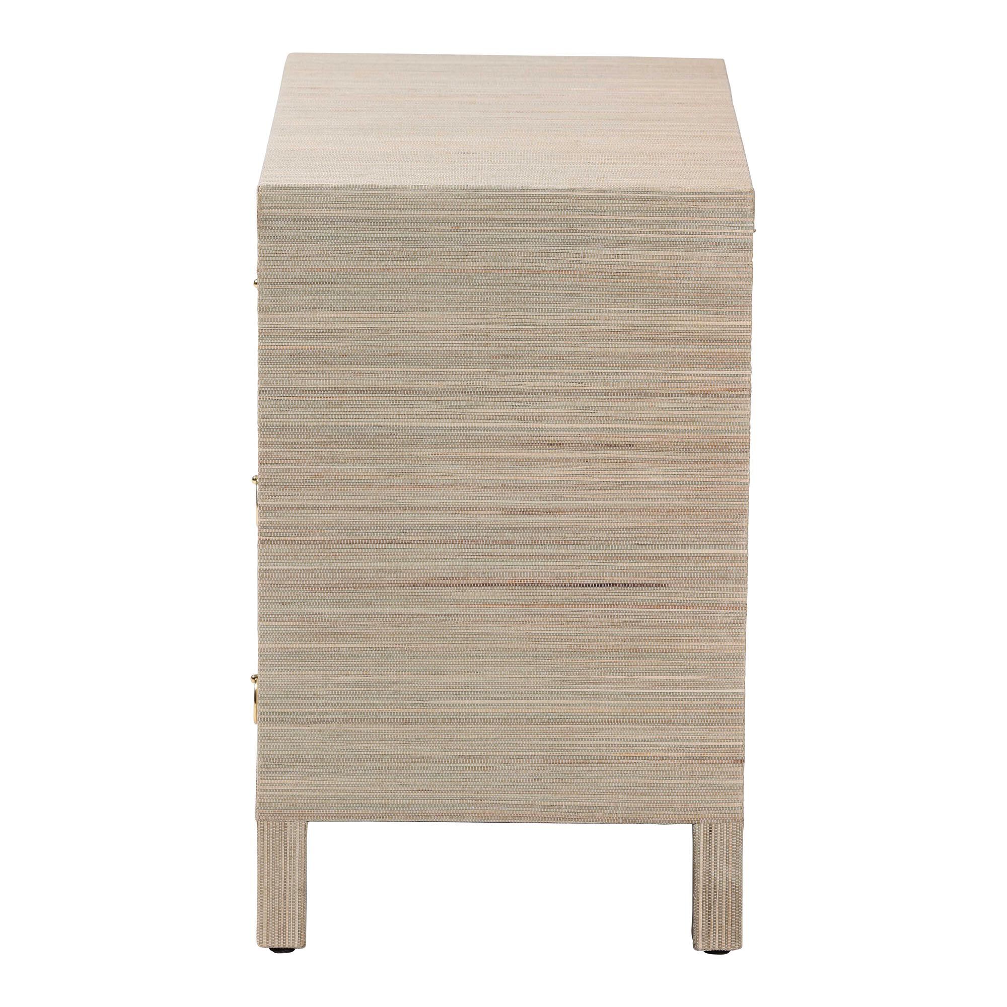 Umika Grasscloth Nightstand with Scalloped Base, BEIGE, alternate image number 4