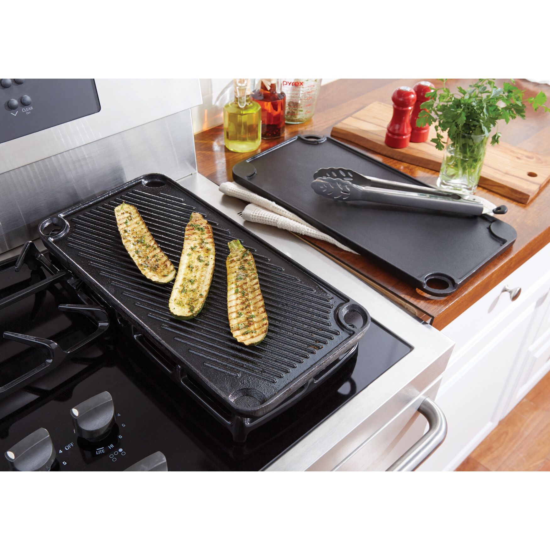 Double Burner Reversible Grill and Griddle Pan