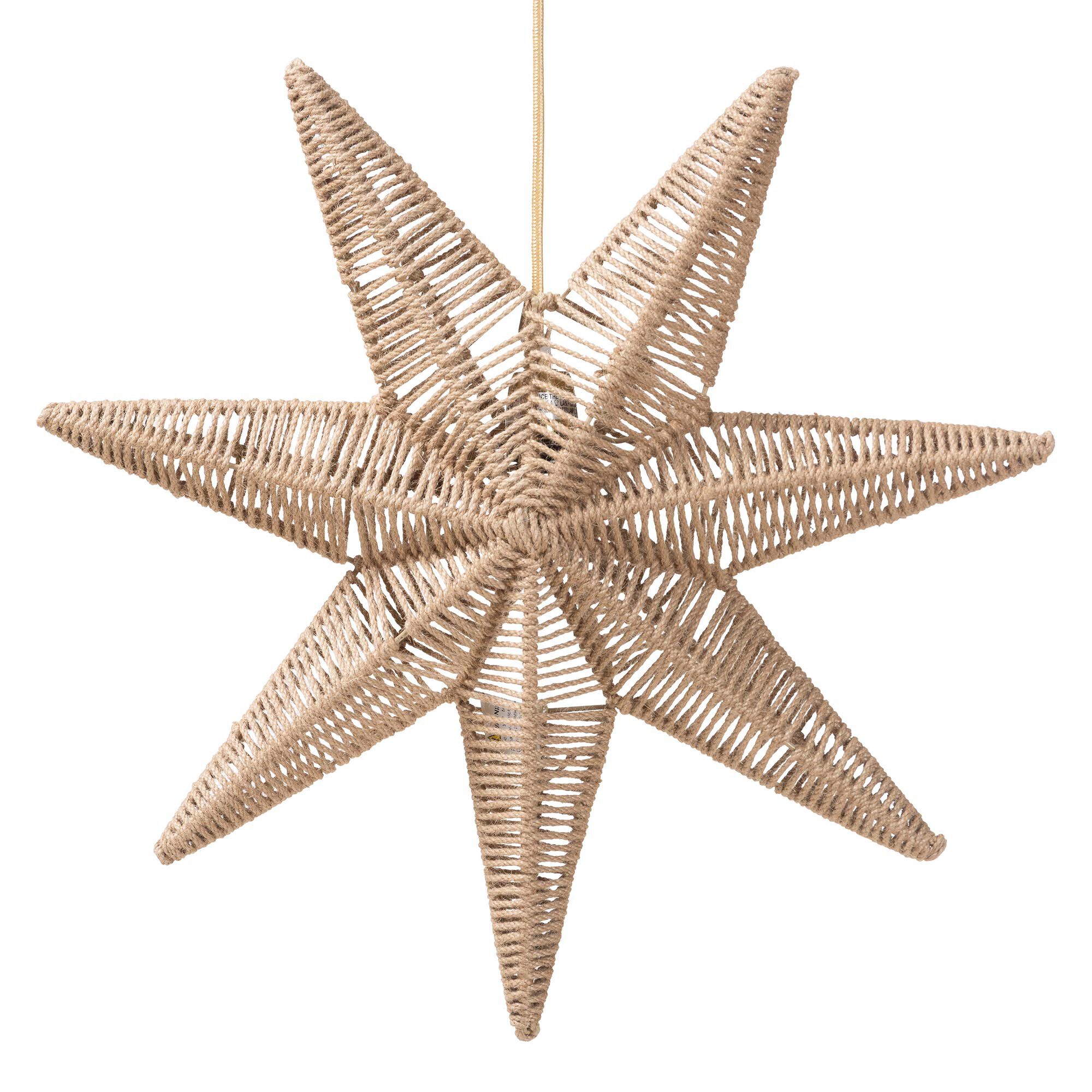Idriya Handwoven Jute Pendant Lampshade - Star-Shaped Natural Fiber Light Cover, Coastal Boho Lighting Decor, BROWN, alternate image number 1