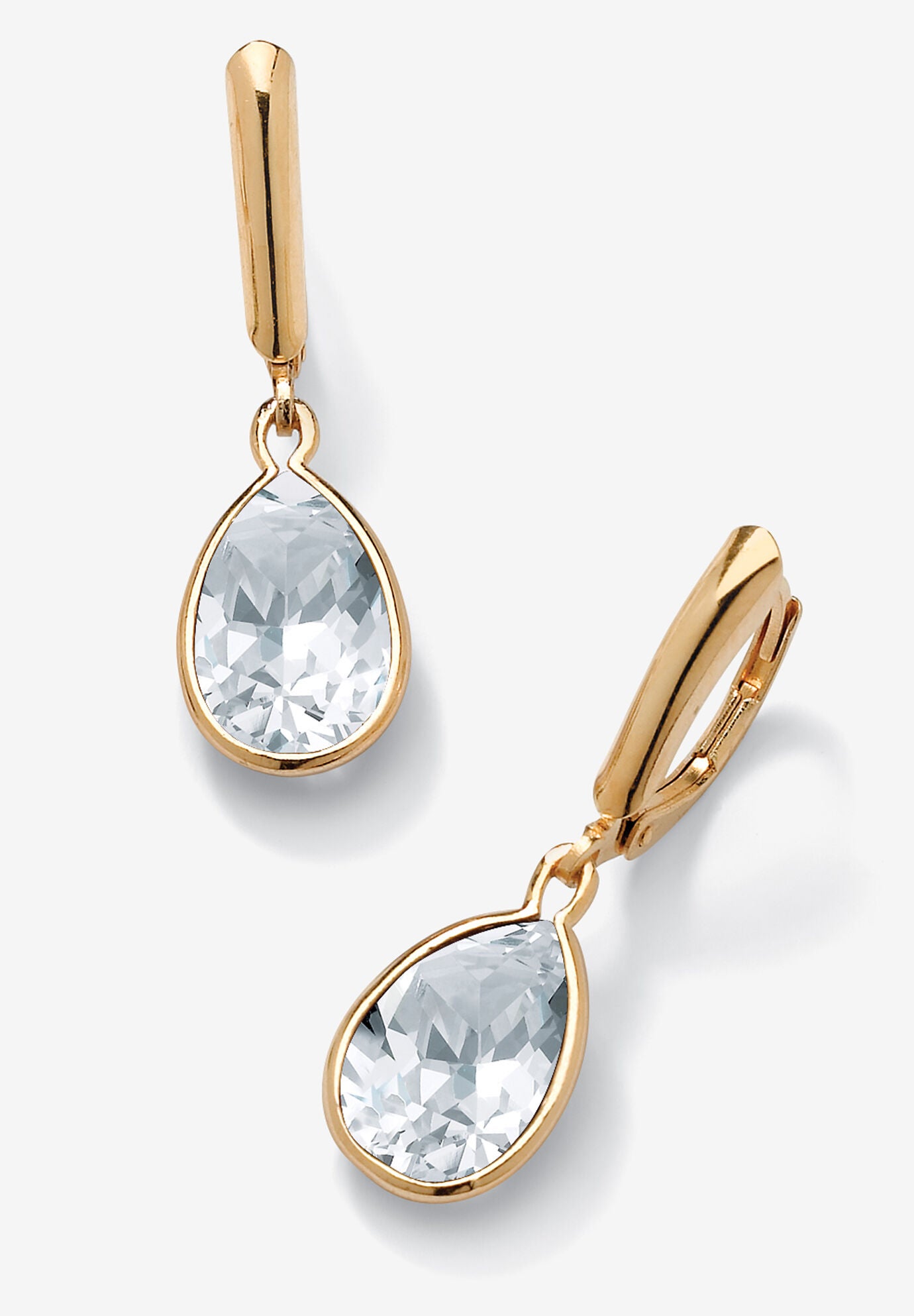 Gold over Sterling Silver Drop EarringsPear Cut Simulated Birthstones, APRIL, hi-res image number 0