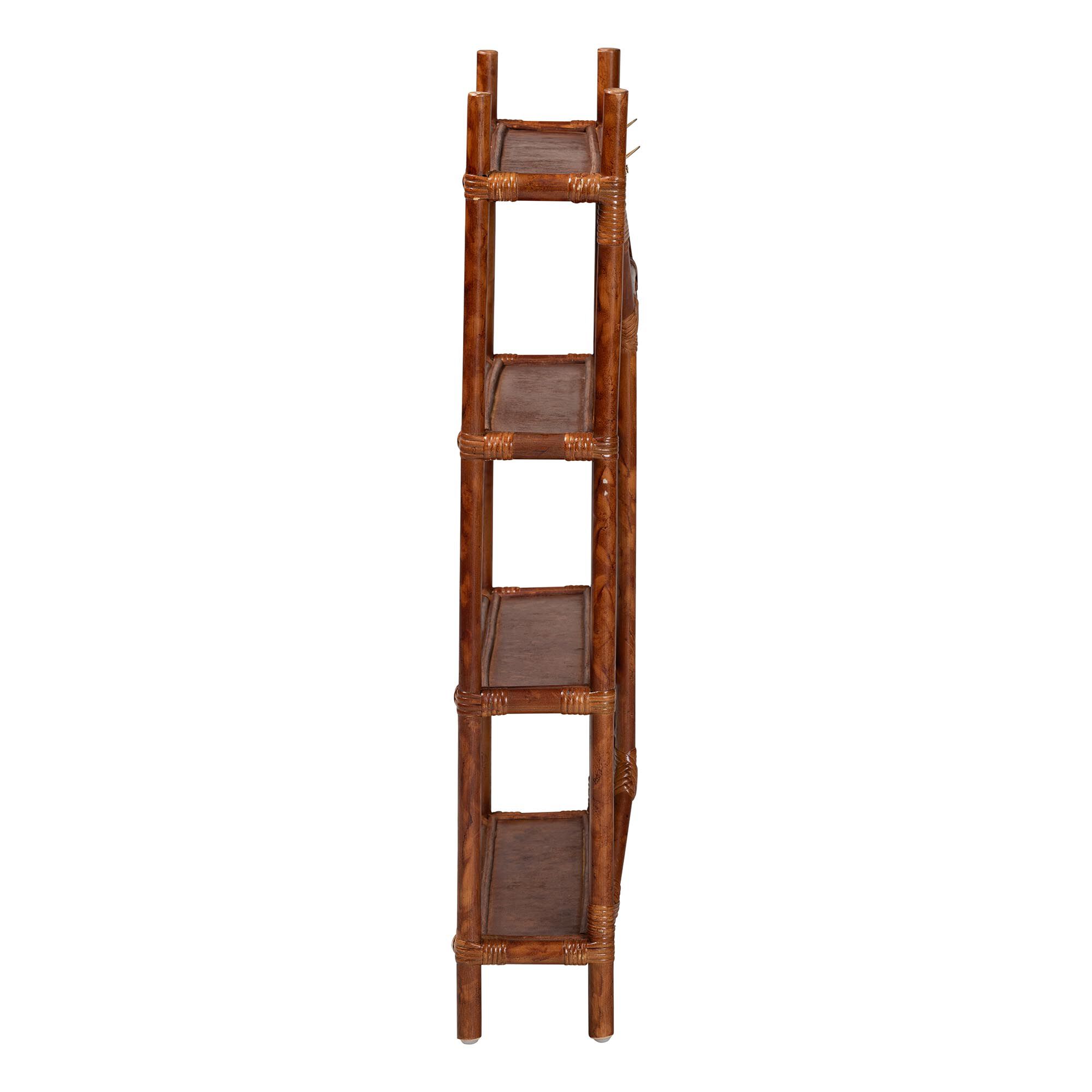 Basile Marbled Tortoise Rattan 4-Tier Wall Display Shelf, BROWN, alternate image number 3