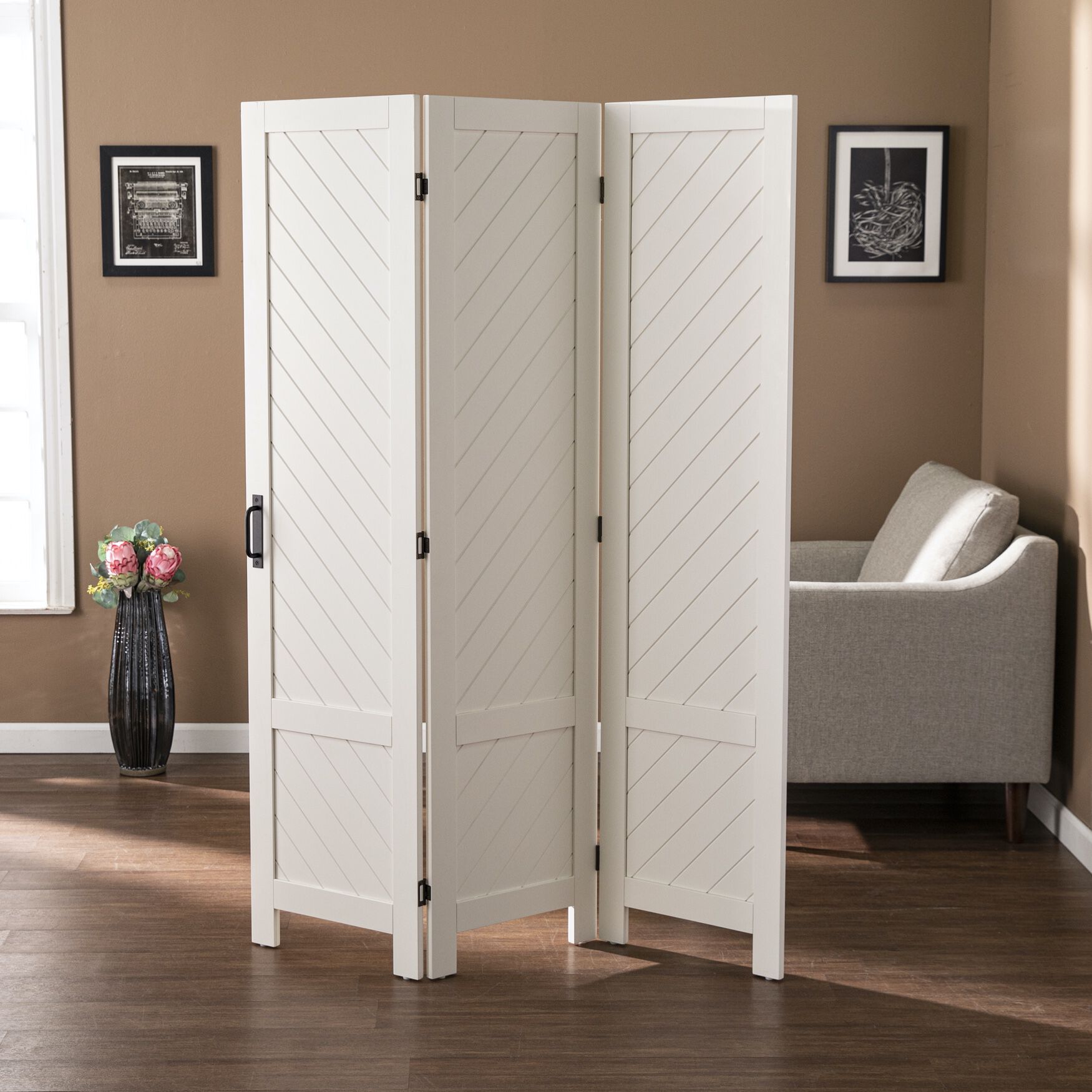 Tottleigh 3 Panel Room Divider, WHITE, hi-res image number 0