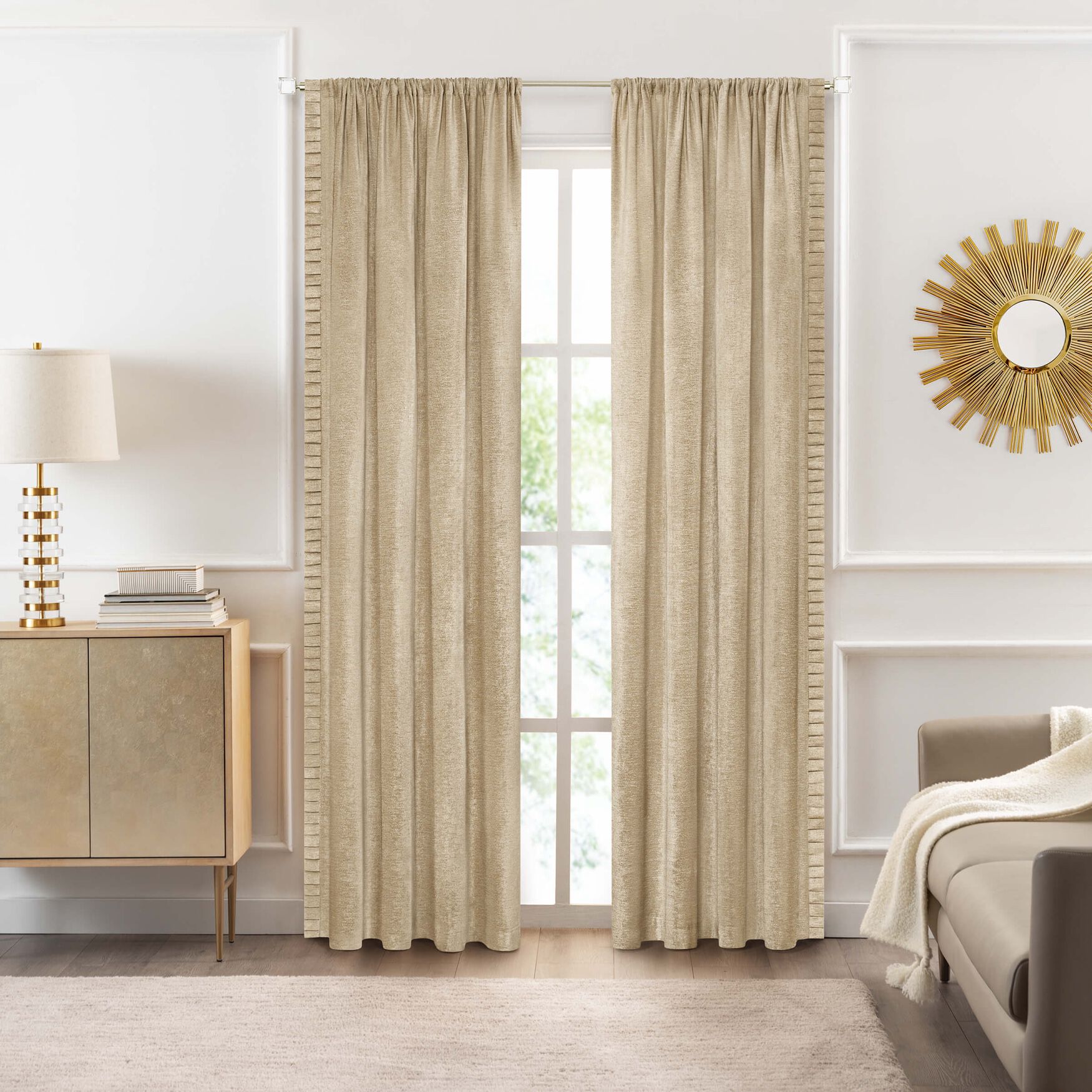 Bordeaux Rod Pocket Window Curtain Panel, TAN, hi-res image number 0
