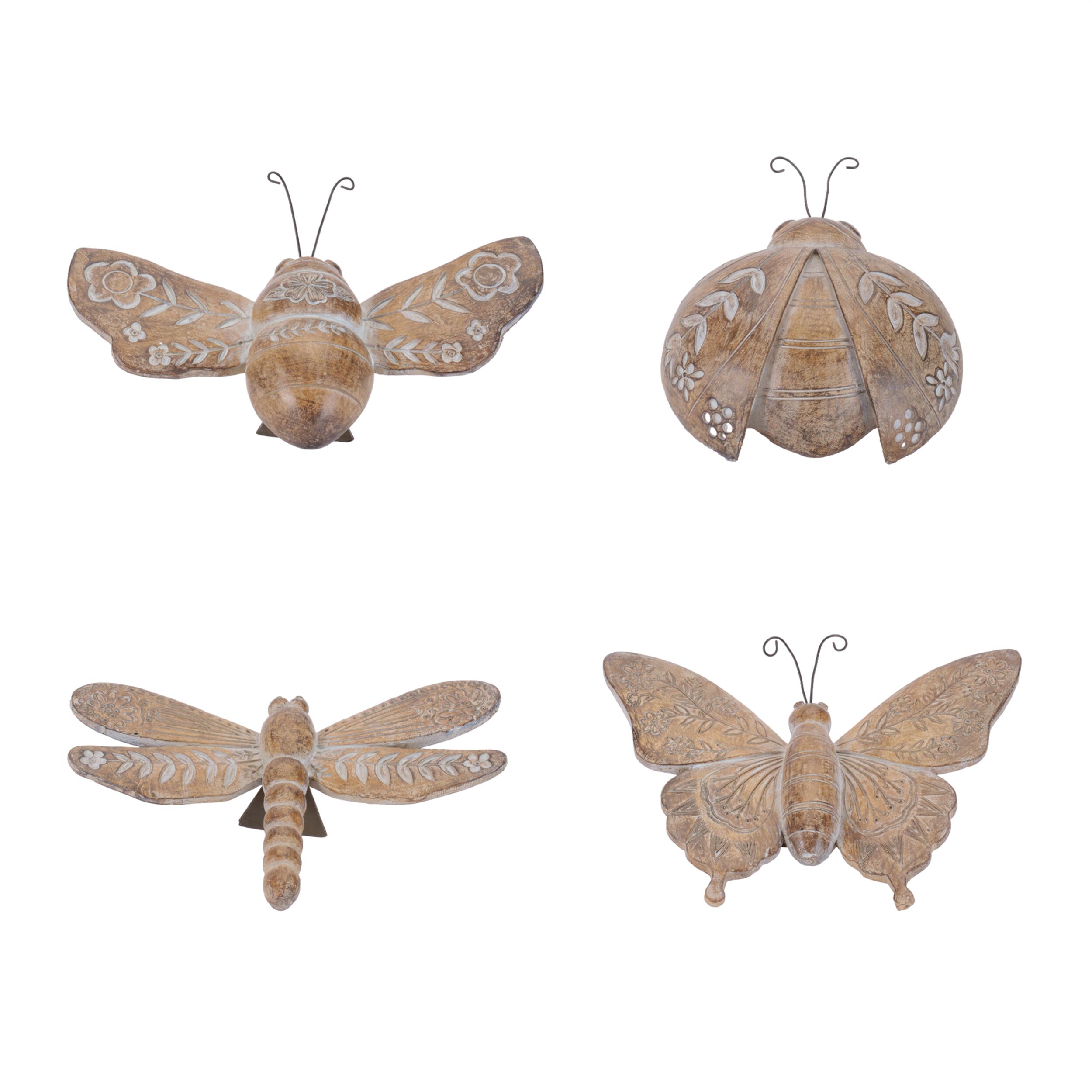 Floral Etched Insect Shelf Sitter Set of 4, BROWN, hi-res image number 0