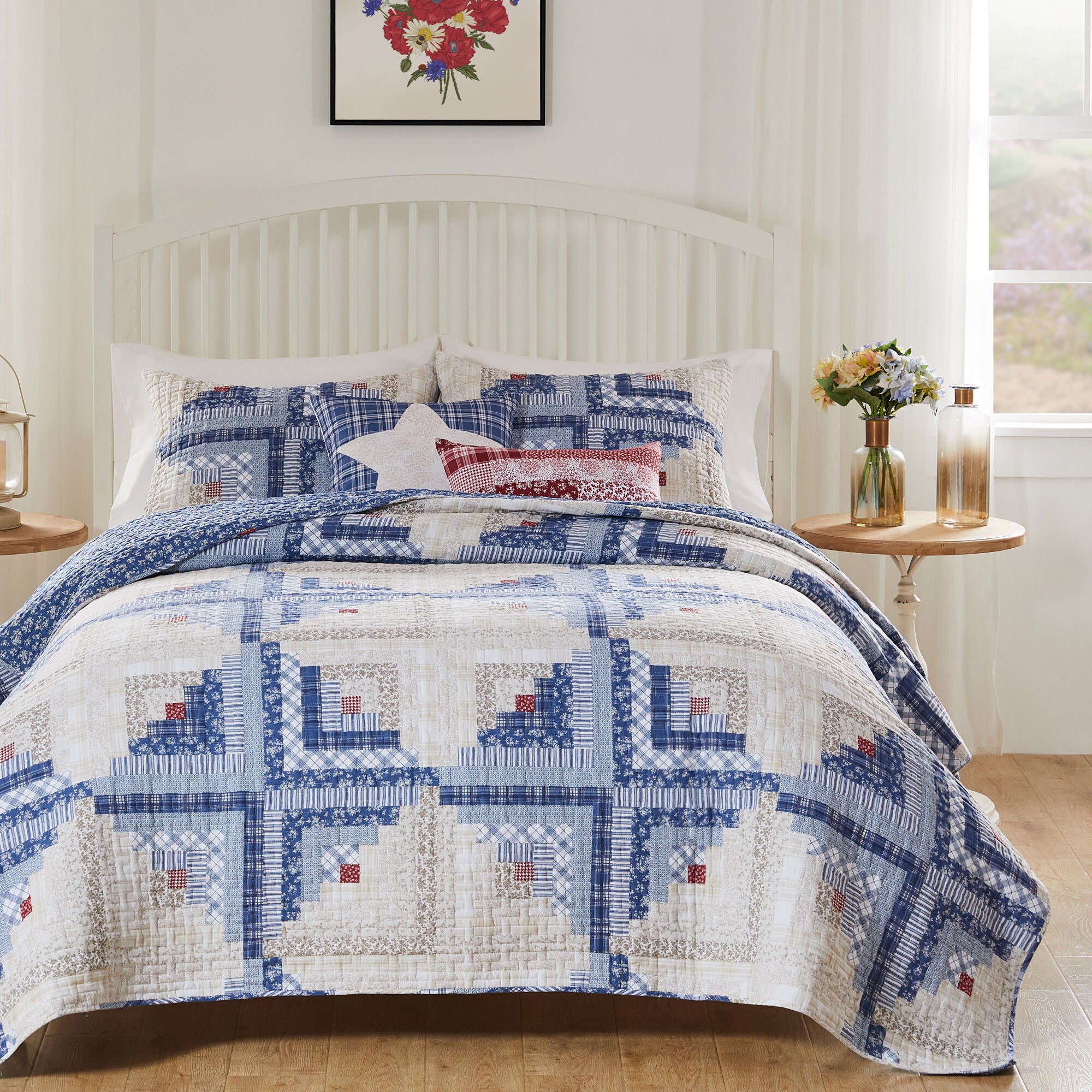 Cottage Cabin Calico Patchwork Print Quilt Set, Calico, 3-Piece King, CALICO, alternate image number 1