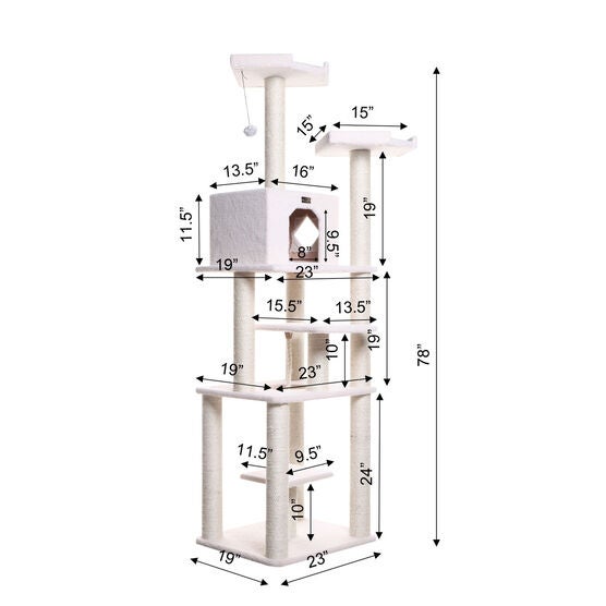 Classic Real Wood 78" Cat Tree Six Levels With Playhouse, Rope Swing, , alternate image number null