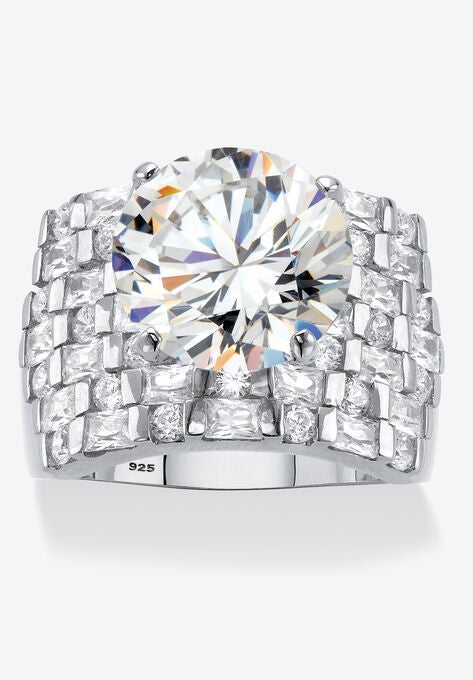 Platinum over Sterling Silver Round Ring Cubic Zirconia (9 cttw TDW), PLATINUM, hi-res image number null