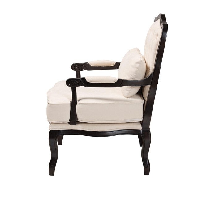 Dion Traditional French Cream Fabric And Wenge Brown Finished Wood Accent Chair, , alternate image number 2