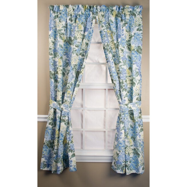 Hydrangea Long Length Tailored Pair With Tiebacks, BLUE, hi-res image number null