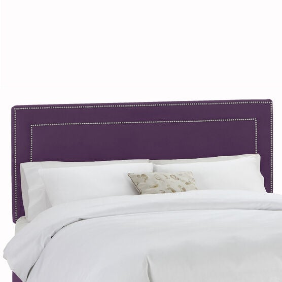 Velvet with Brass Nailhead Trim Queen Headboard, 
