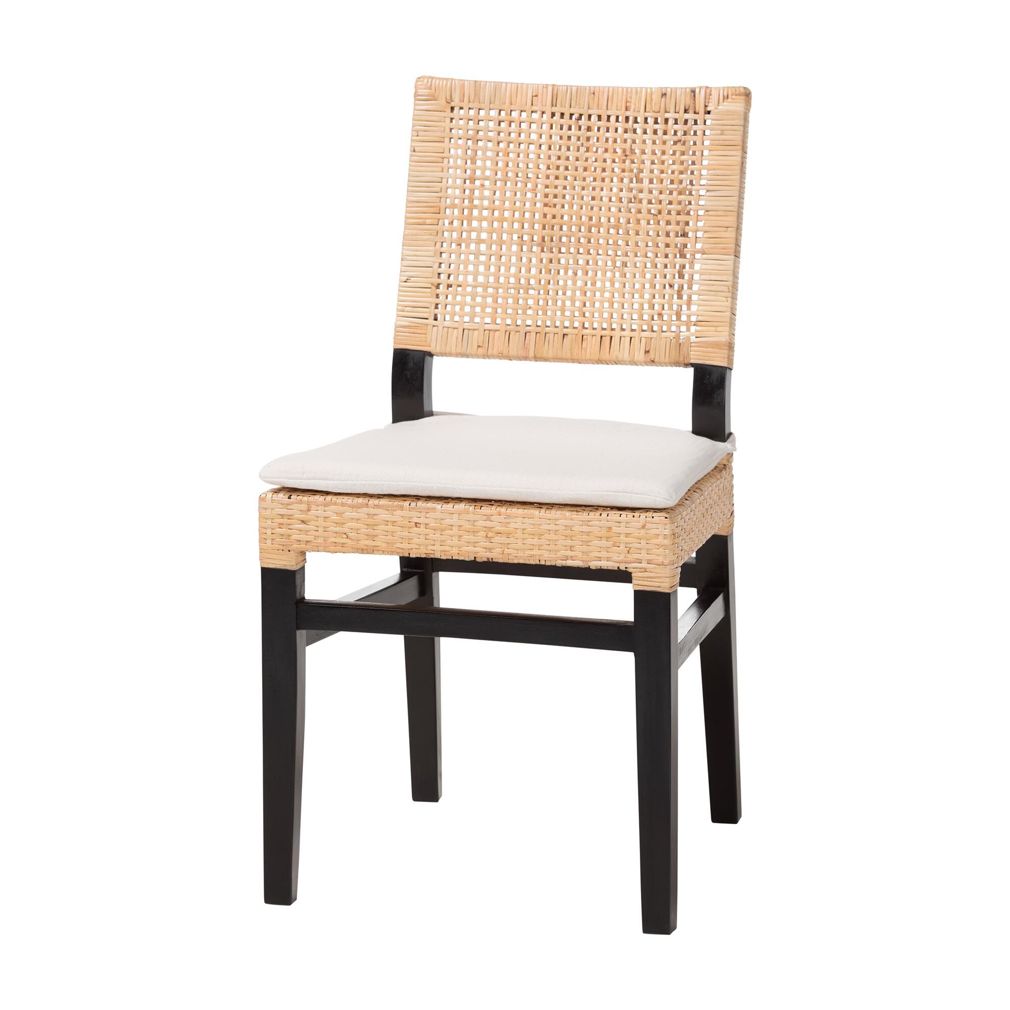 Lesia Natural Rattan Dining Chair with Cushion, BROWN, alternate image number 1