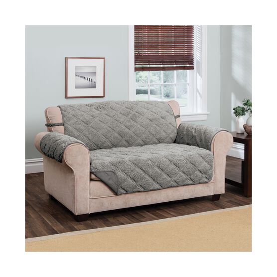 Hudson Reversible Sherpa to Microfiber Loveseat Furniture Cover, GREY, hi-res image number null
