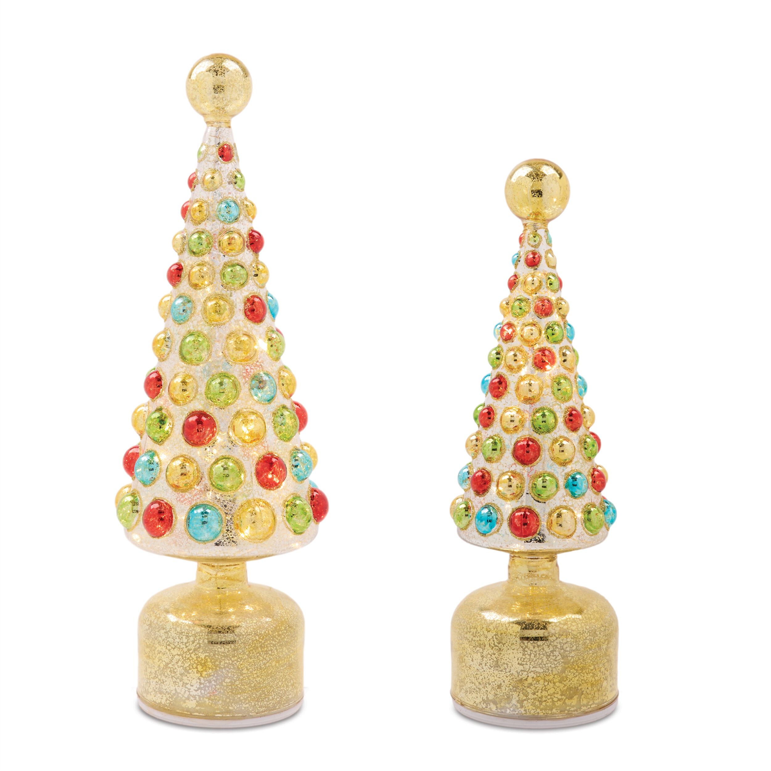 LED Mercury Glass Rotating Christmas Tree (Set of 2), GOLD RED GREEN, alternate image number 1