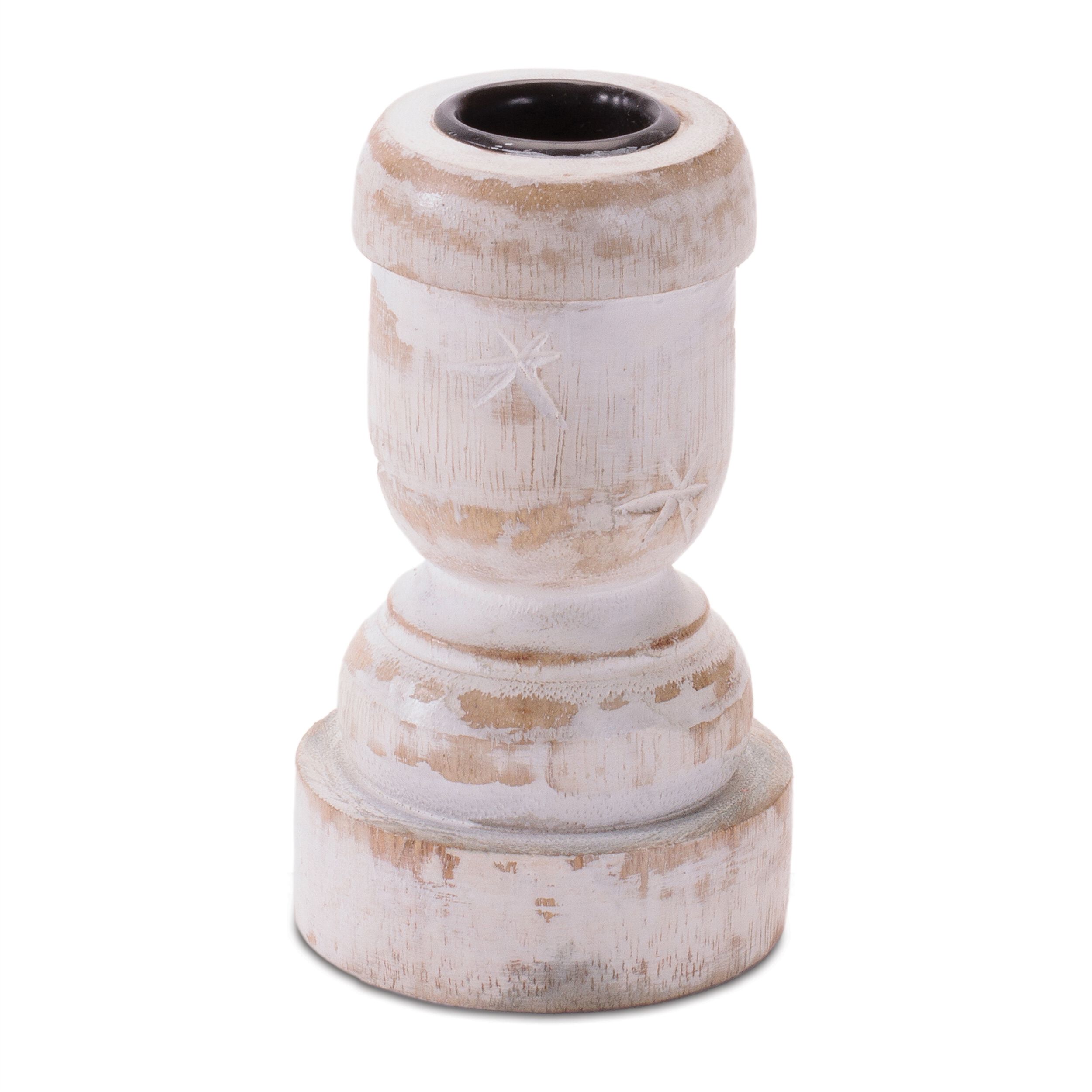White Washed Wood Taper Candle Holder (Set of 2)