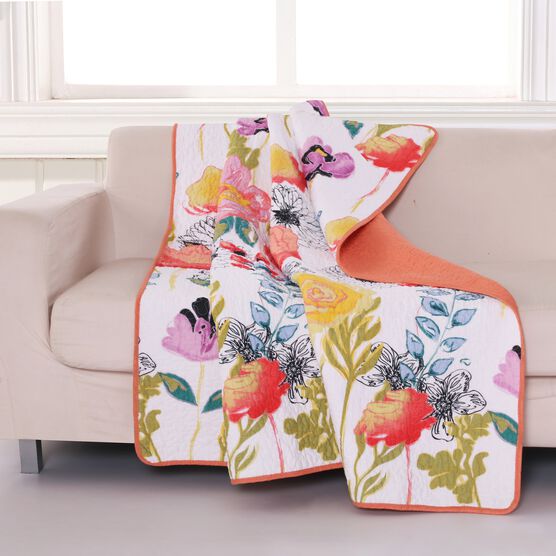 Watercolor Dream Quilted Throw Blanket, WHITE, hi-res image number null