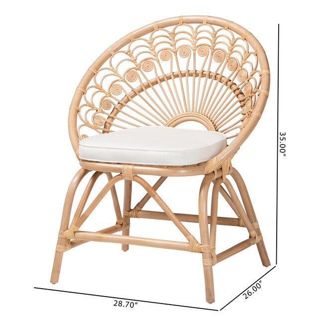 Abriella Modern Bohemian Natural Brown Rattan Peacock Accent Chair, , alternate image number null