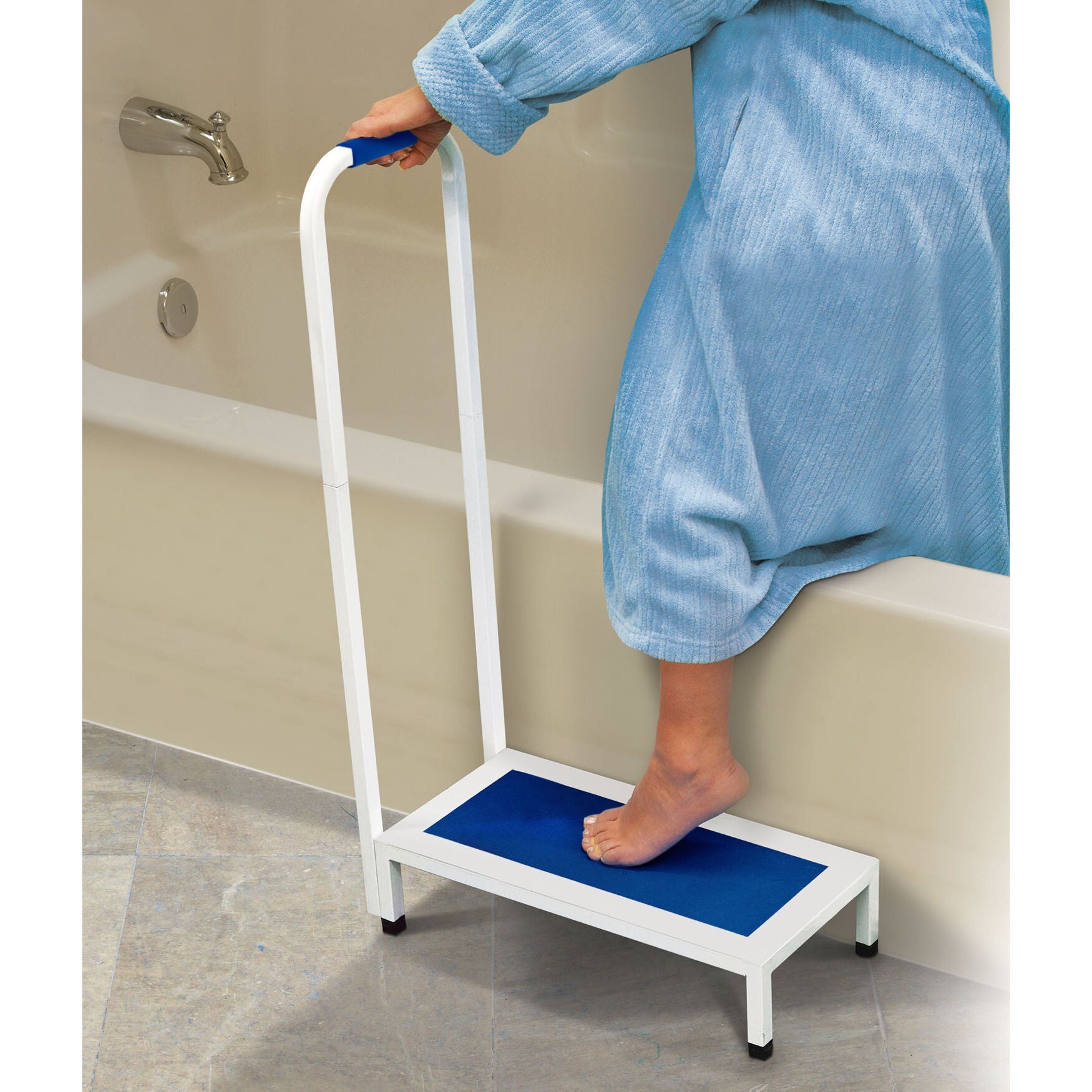 Non-Slip Bath Step, WHITE BLUE, hi-res image number 0