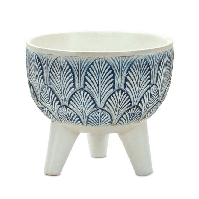 Pot w/Legs (Set of 2) 5.25 inchesD x 5.25 inchesH, 5.5 inchesD x 5 inchesH Resin, WHITE/BLUE, alternate image number null