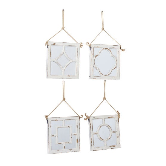 Set Of 4 White Wood Vintage Decor Wall Mirror, , alternate image number null