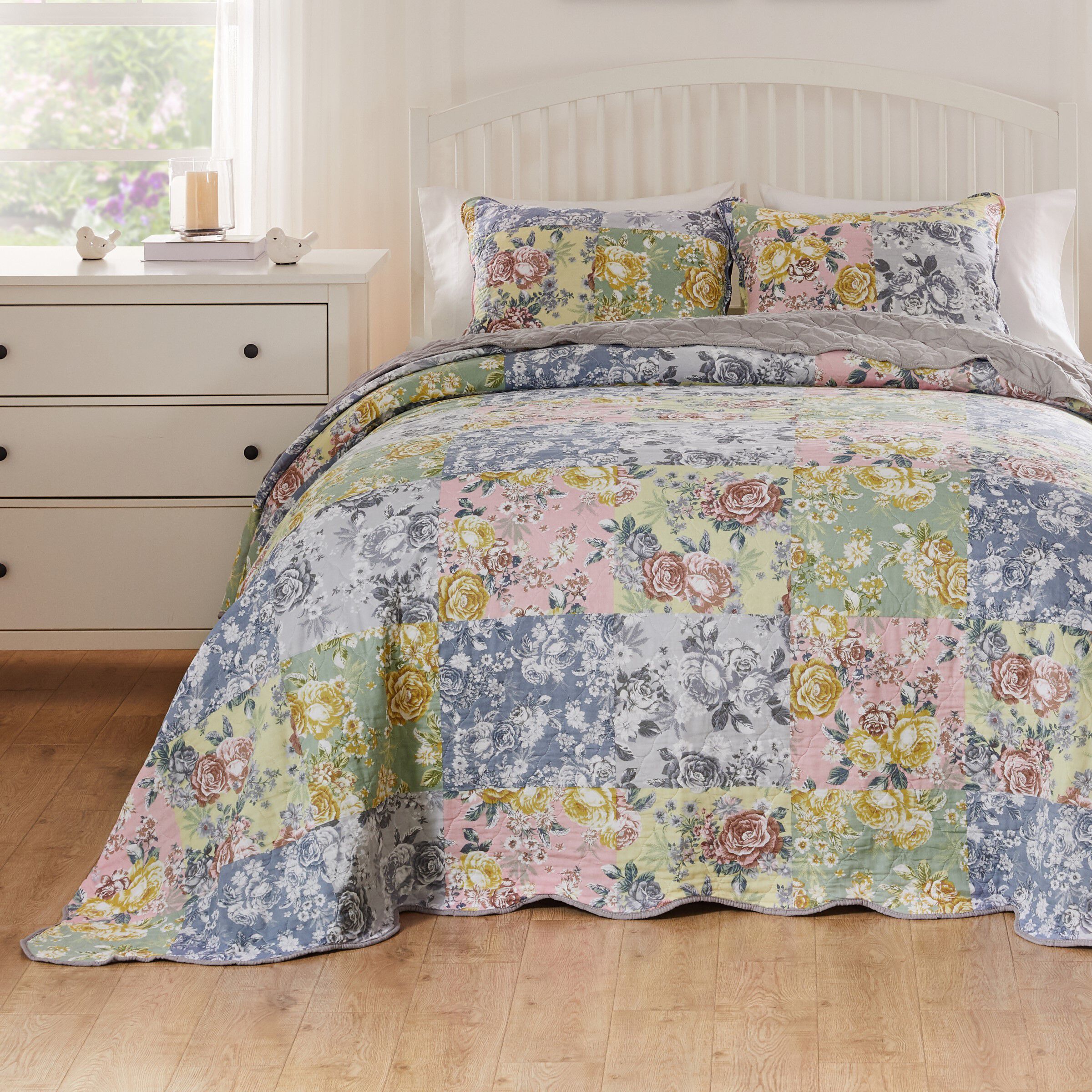 Emma Reversible Cotton-Rich Bedspread Set, GRAY, alternate image number 2