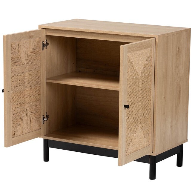 Cherelle Mid-Century Modern Light Brown And Black 2-Door Storage Cabinet, , on-hover image number null