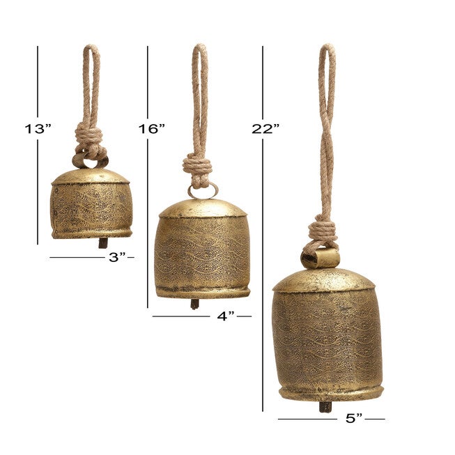 Set Of 3 Bronze Metal Rustic Windchime, , alternate image number null