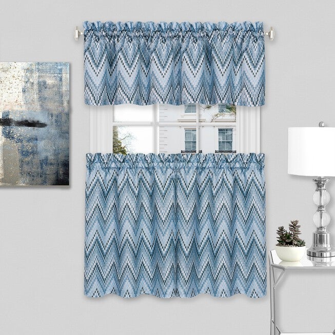 Avery Window Curtain Tier Pair and Valance Set, ICE BLUE, hi-res image number null