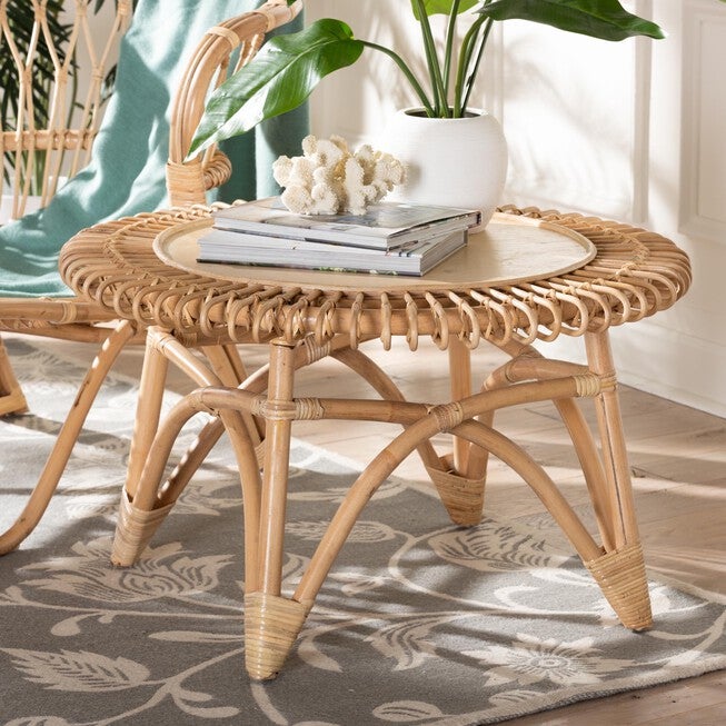 Elani Modern Bohemian Natural Rattan Coffee Table, , alternate image number null