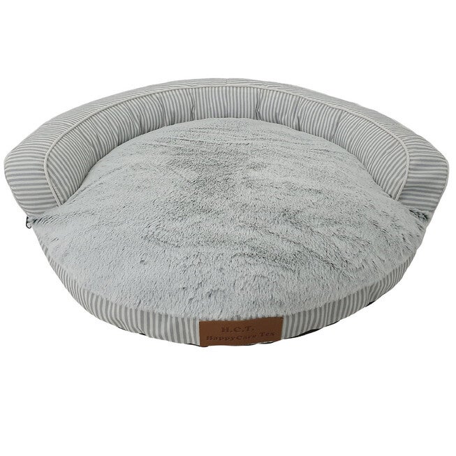 Stripe Printing poly-cotton bolster with detachable faux fur cushion, Small Size, , on-hover image number null