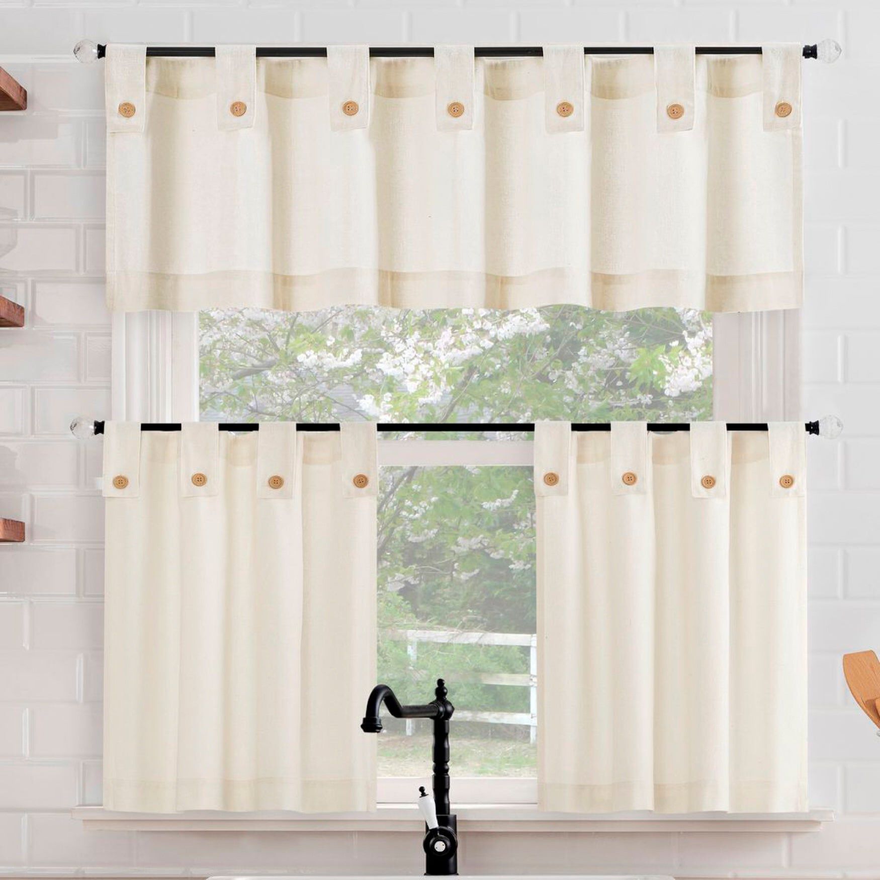Wythe Tiered Pair Valance Collection, CREAM, hi-res image number 0