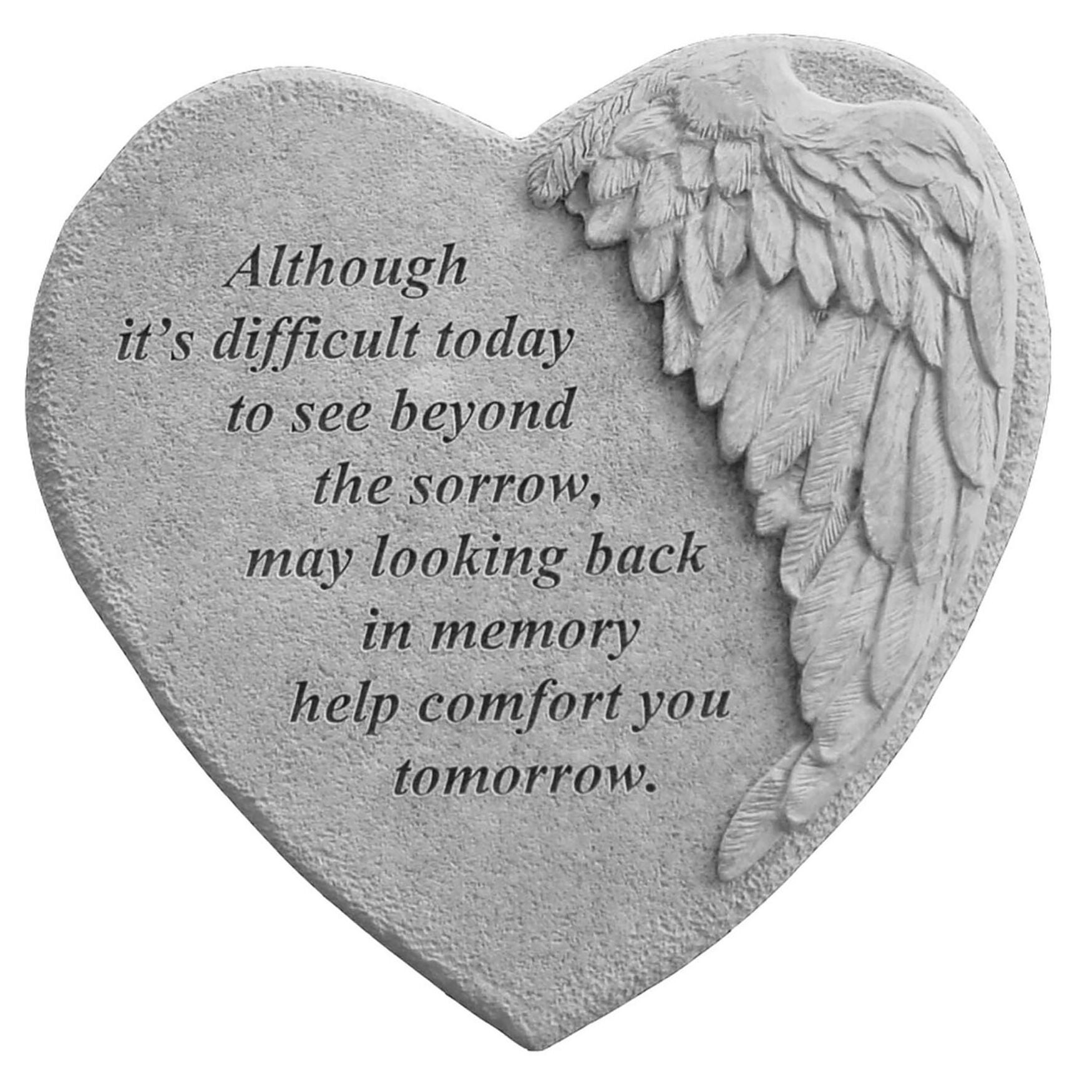 Although It&#39;S Difficult Winged Heart- Garden Memorial Accent Stone, GREY, hi-res image number 0