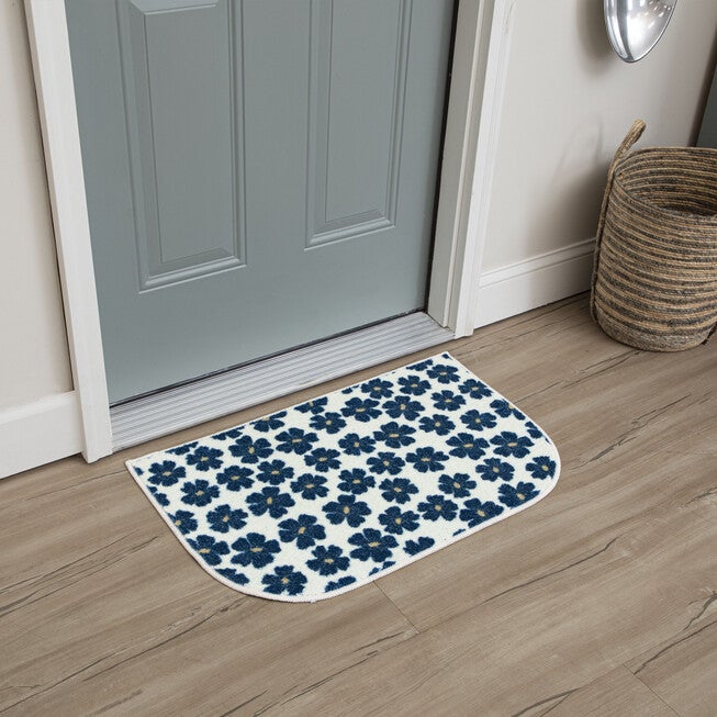 Simple Floral Navy Kitchen Rug, , alternate image number null