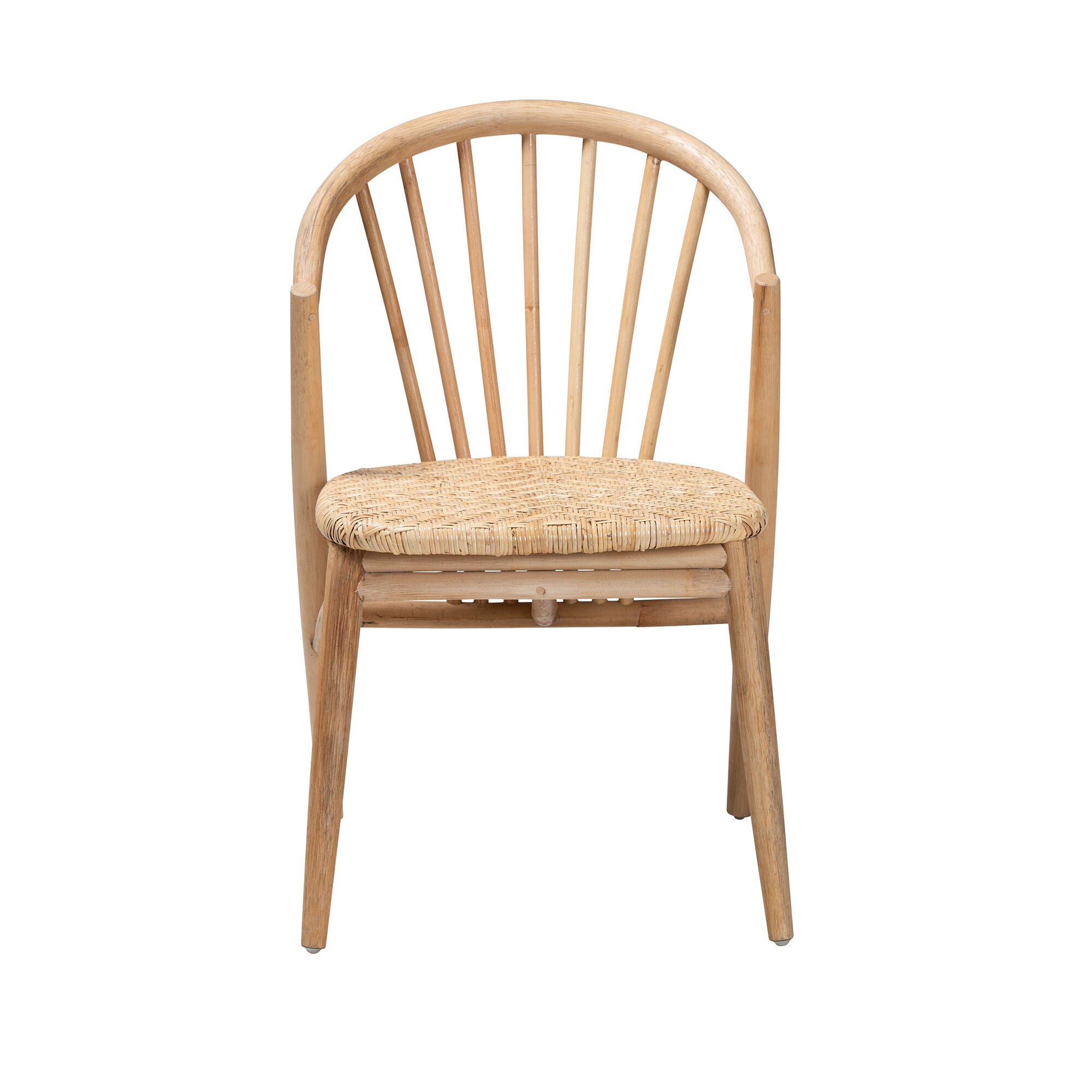 Kobe Mid-Century Modern Natural Brown Finished Wood and Rattan Dining Chair, NATURAL BROWN, alternate image number 3