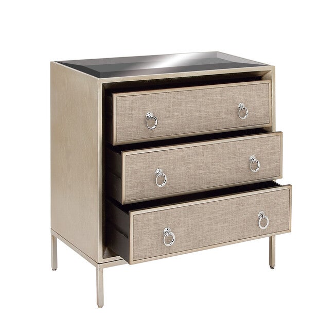 Beige Linen and Wood Glam Chest, 32x32x16, , on-hover image number 1