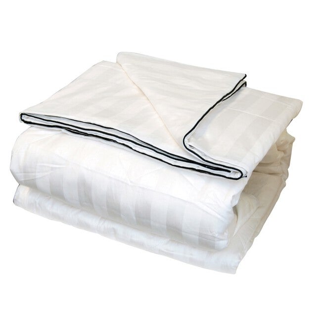 Silk-Filled 260 Thread Count Damask Stripe Blanket, WHITE, hi-res image number 0