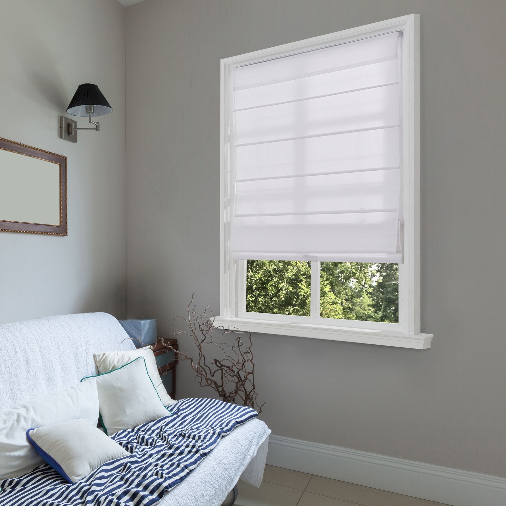 Cordless Light Filtering Fabric Roman Shades, WHITE, hi-res image number 0