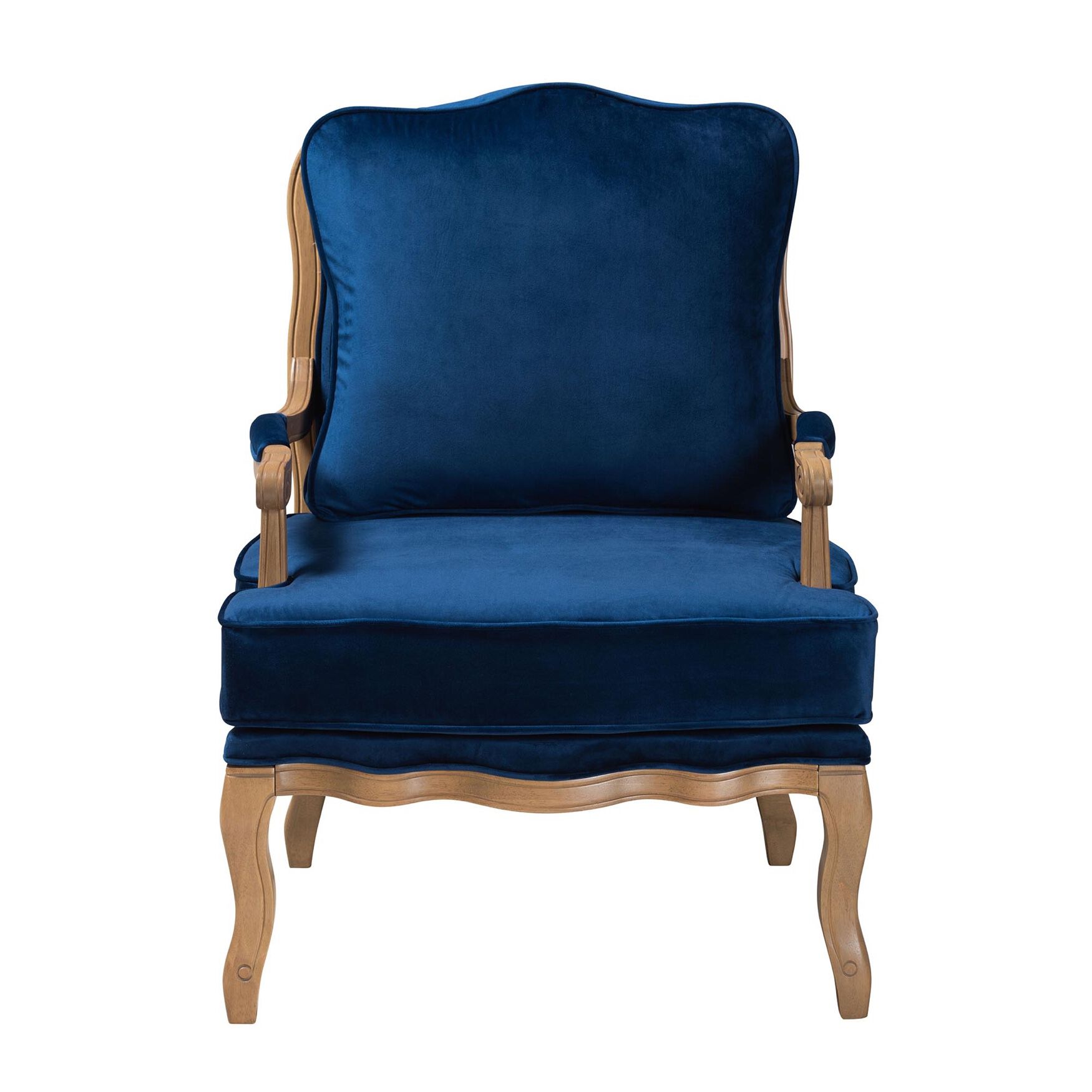 Jules Traditional Navy Blue Fabric And French Oak Brown Finished Wood Accent Chair, , on-hover image number 1