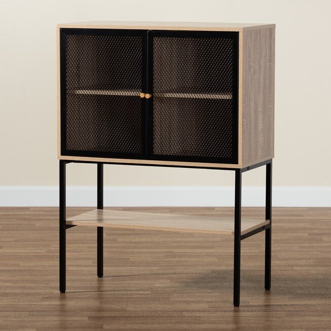 Asher Modern Industrial Natural Brown Finished Wood And Black Metal 2-Door Sideboard, , alternate image number 8