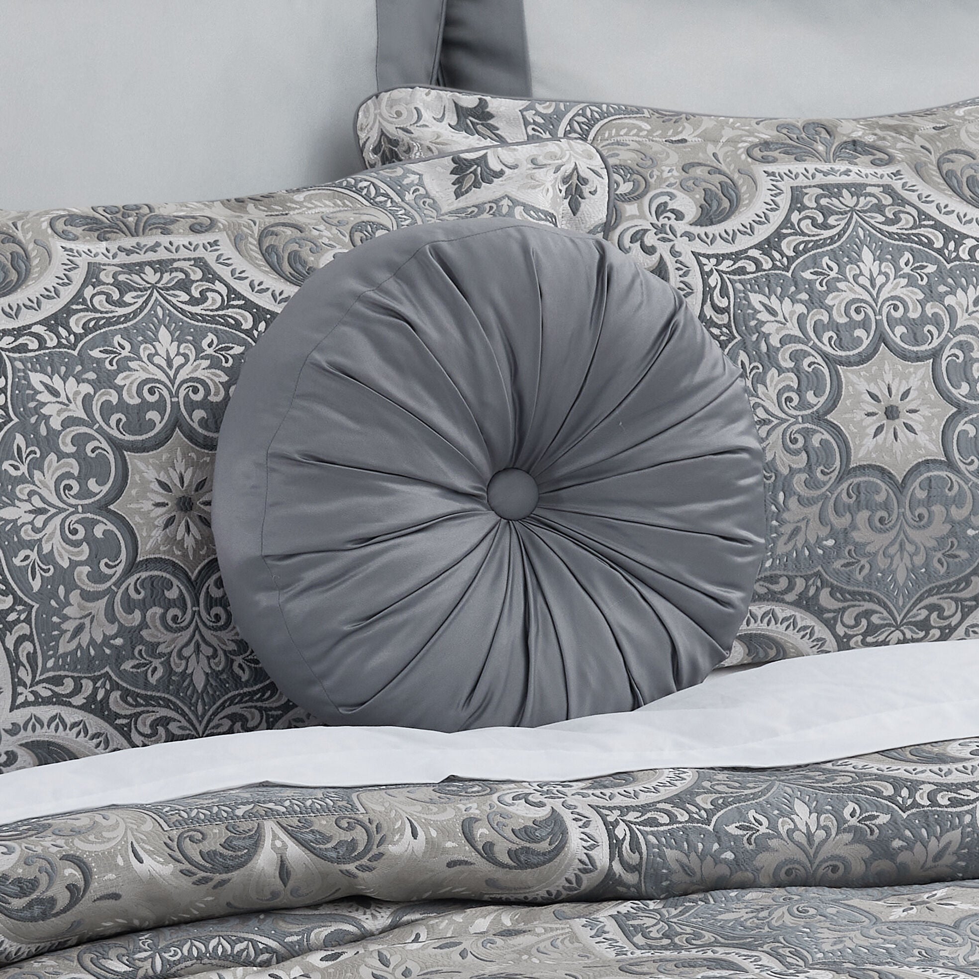 LISBON ROUND DECORATIVE THROW PILLOW, SLATE, hi-res image number 0