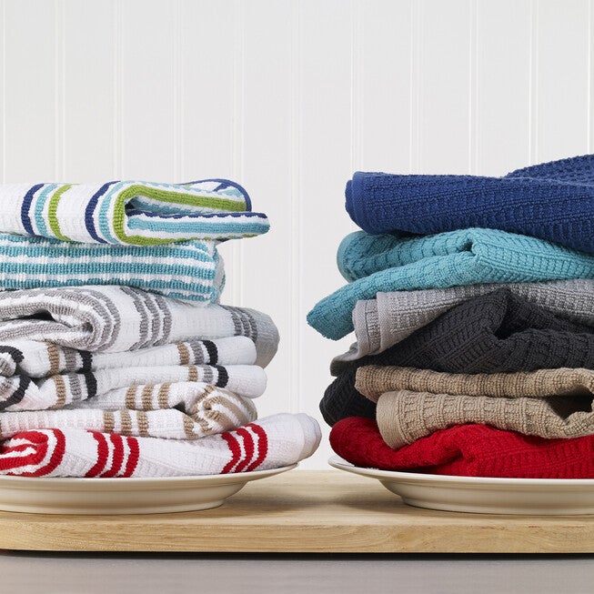 Solid & Stripe Waffle Terry Kitchen Towels, Set Of 2 Towel, , alternate image number null